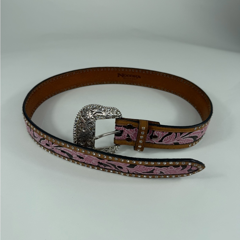 Elegant Cowgirl Pink Rhinestone Floral Belt with Silver Buckle ~ YEEHAW - Picture 3 of 11